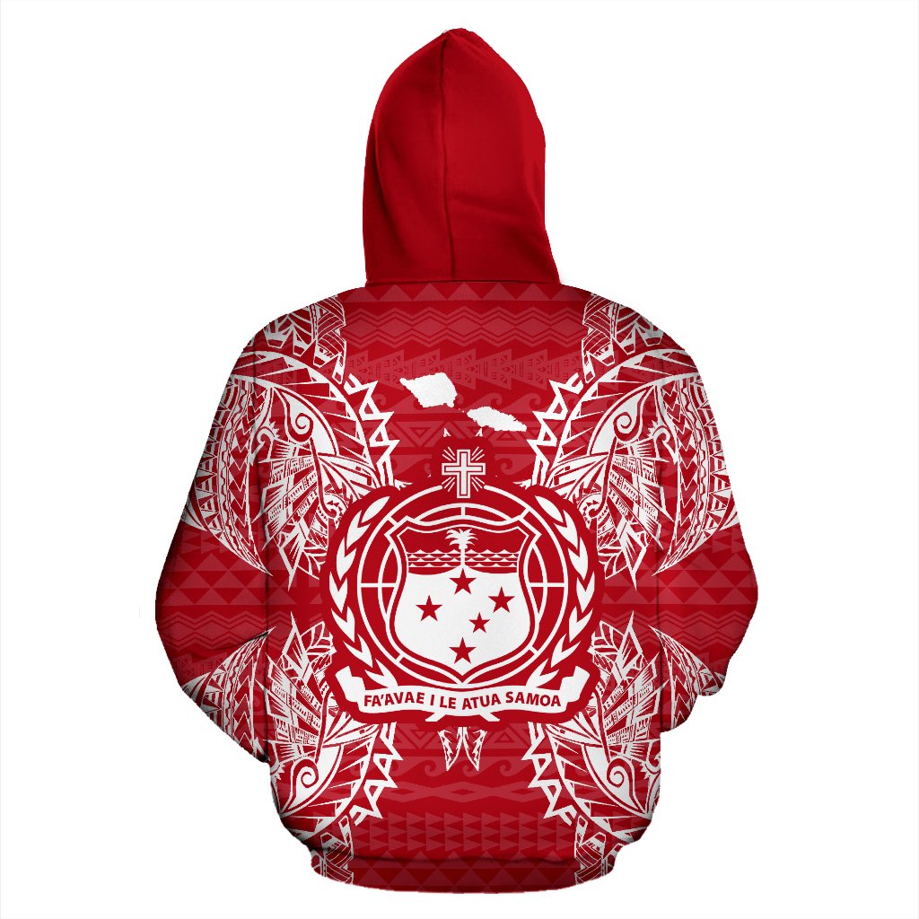 Samoa Polynesian ll Over Hoodie Map Red White - Polynesian Pride