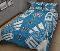 Northern Mariana Islands Quilt Bed Set - Northern Mariana Islands Seal & Polynesian White Tattoo Style - Polynesian Pride