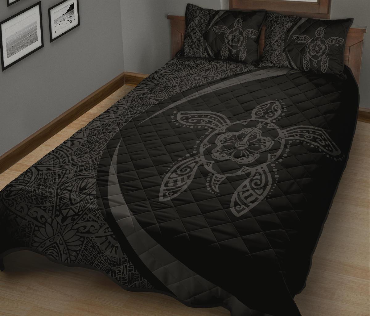 Hawaiian Polynesian Turtle Quilt Bed Set - Circle Style Grey - Polynesian Pride