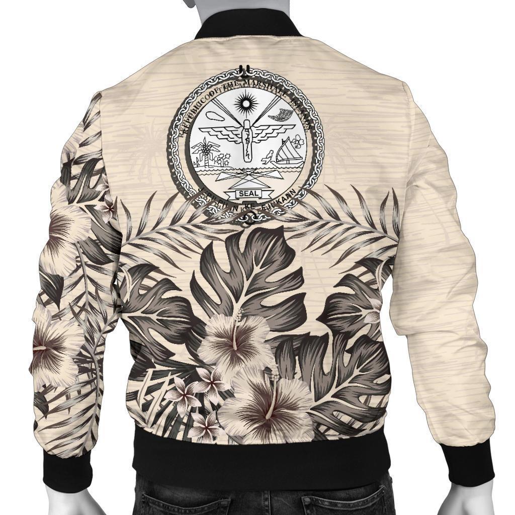 Marshall Islands Men's Bomber Jacket - The Beige Hibiscus - Polynesian Pride