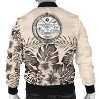 Marshall Islands Men's Bomber Jacket - The Beige Hibiscus - Polynesian Pride