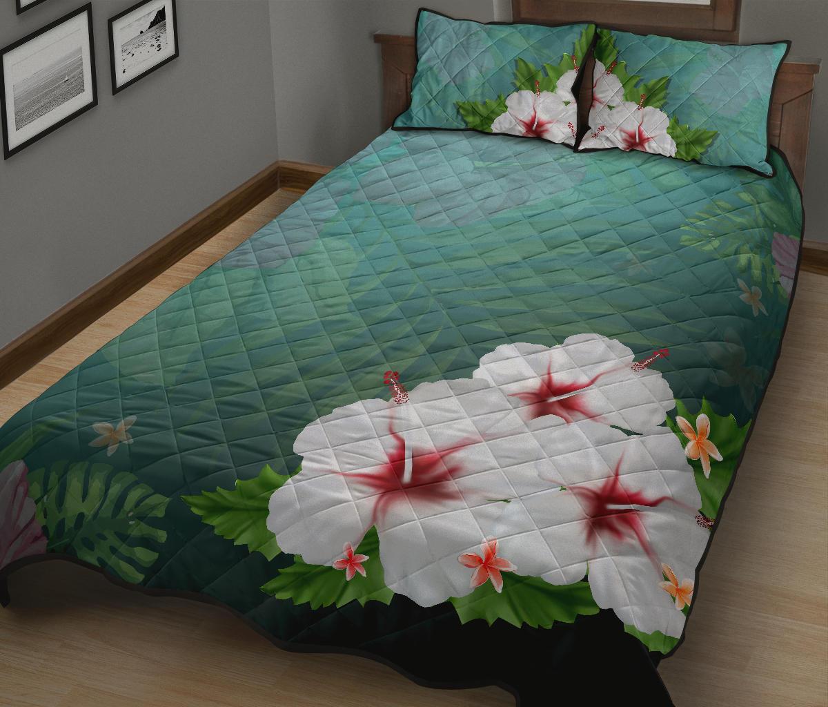 White Hibiscus Quilt Bed Set - Polynesian Pride