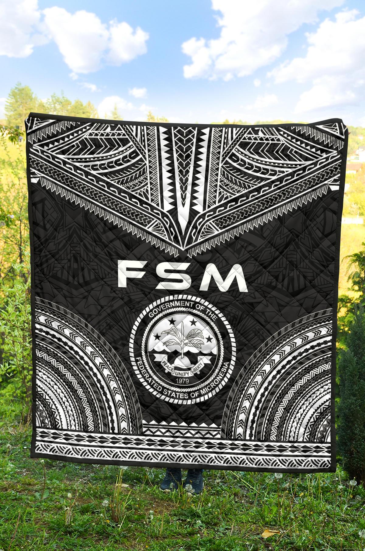 Federated States Of Micronesia Premium Quilt - FSM Seal Polynesian Chief Black Version - Polynesian Pride