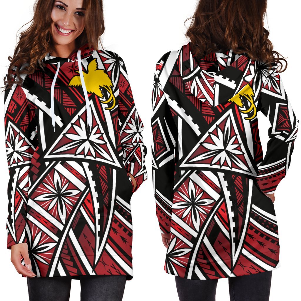 Papua New Guinea Women's Hoodie Dress - Tribal Flower Special Pattern Red Color Red - Polynesian Pride