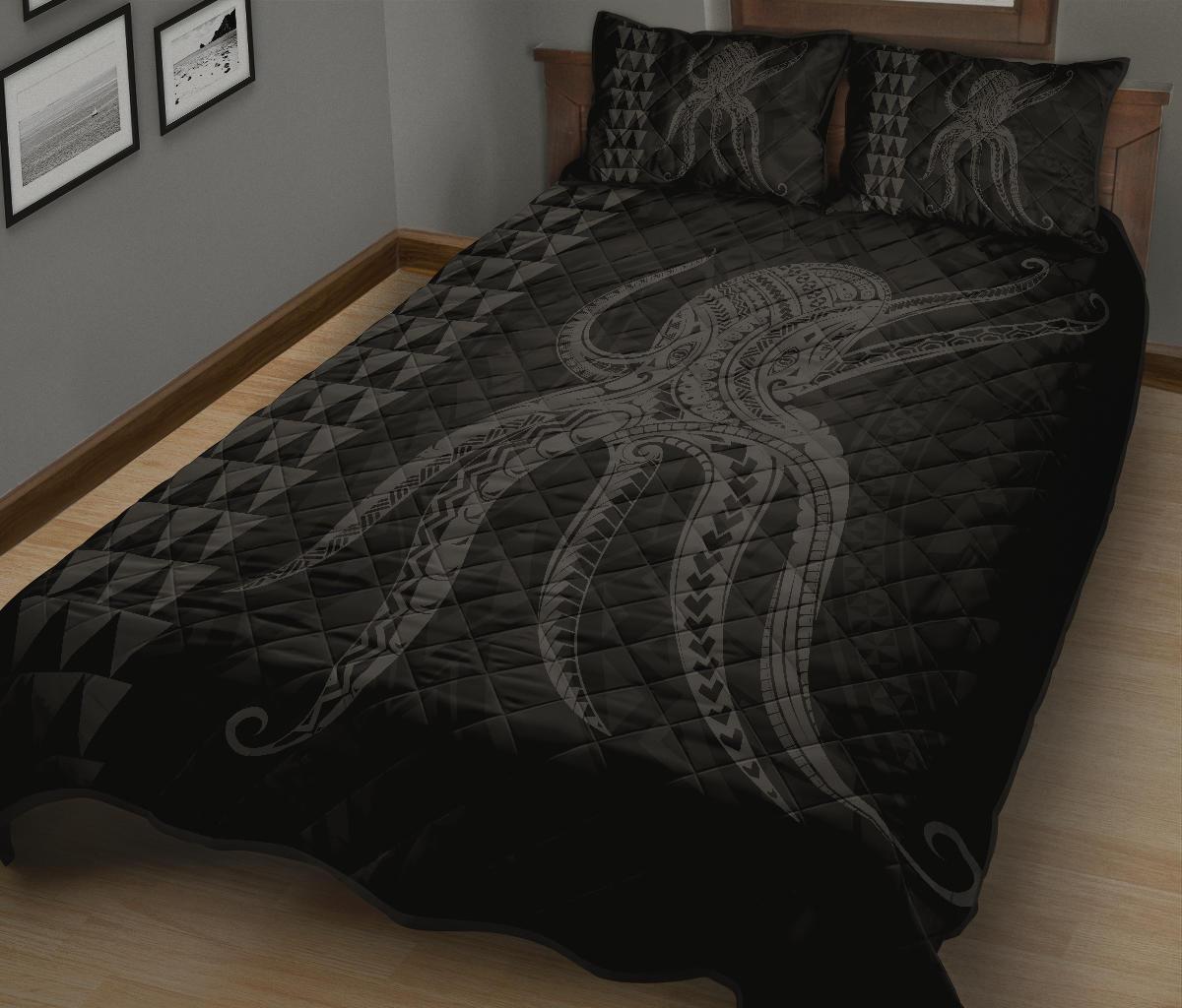 Hawaii Octopus KaKau Polynesian Quilt Bed Set - Gray - Polynesian Pride