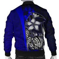 Tonga Micronesia Men's Bomber Jackets Blue - Turtle With Hook - Polynesian Pride