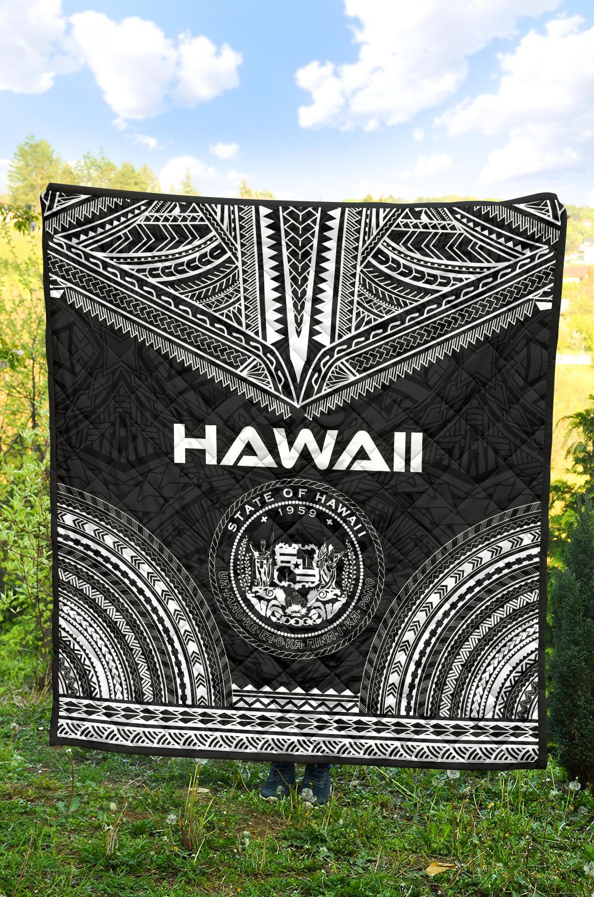 Hawaii Premium Quilt - Hawaii Seal Polynesian Chief Black Version - Polynesian Pride