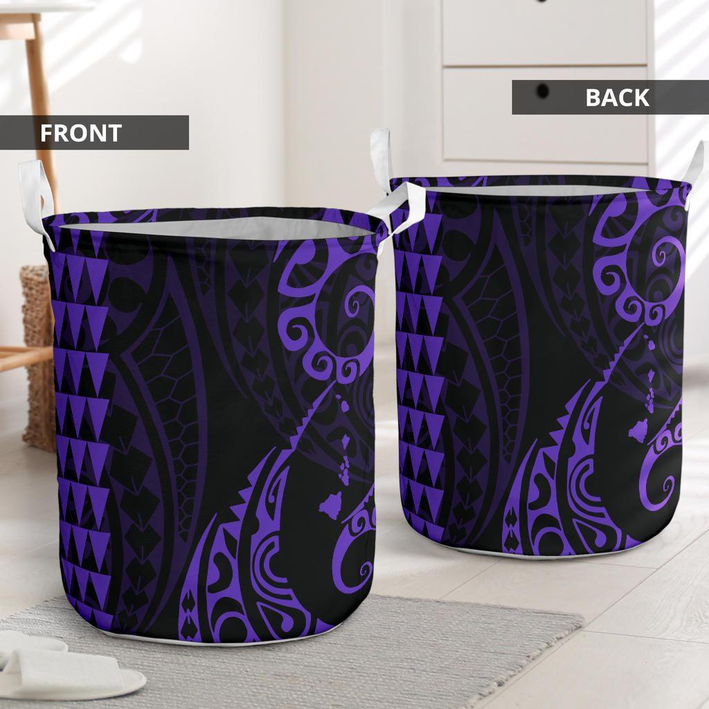 Kakau Polynesian Map Hawaii Laundry Basket Purple AH - Polynesian Pride