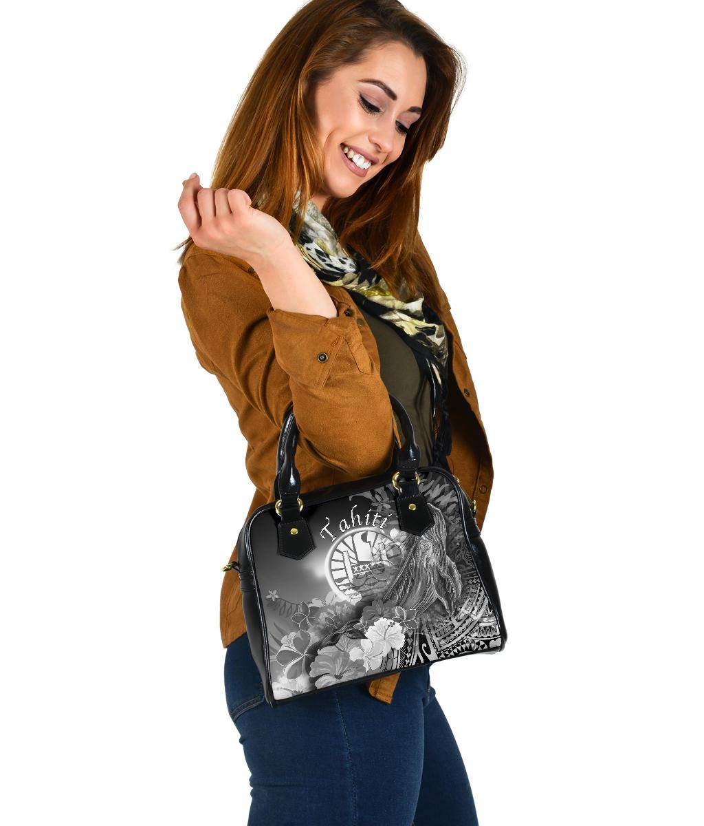 Tahiti Shoulder Handbag - Humpback Whale with Tropical Flowers (White) - Polynesian Pride