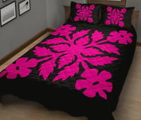 Hawaiian Quilt Bed Set Royal Pattern - Black And Pink - B2 Style - Polynesian Pride