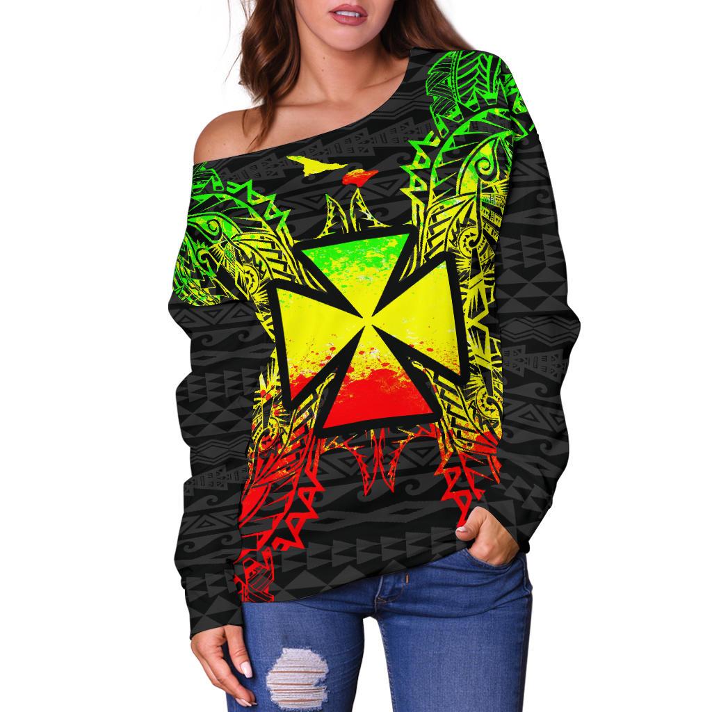 Wallis And Futuna Polynesian Shoulder Sweater Map Reggae - Polynesian Pride