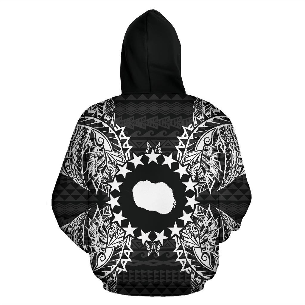 Cook Islands Polynesian All Over Zip up Hoodie Map Black - Polynesian Pride