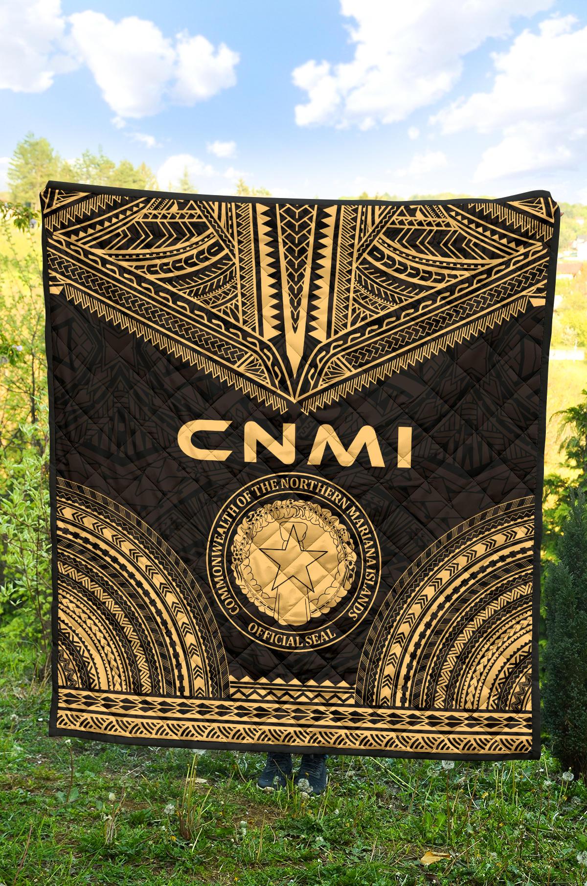 Northern Mariana Islands Premium Quilt - CNMI Seal Polynesian Chief Gold Version - Polynesian Pride