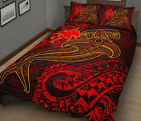 Papua New Guinea Quilt Bed Set - Red Shark Polynesian Tattoo - Polynesian Pride