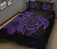 Hawaii Turtle Kanaka Map Hibiscus Poly Quilt Bed Set - Purple - Polynesian Pride