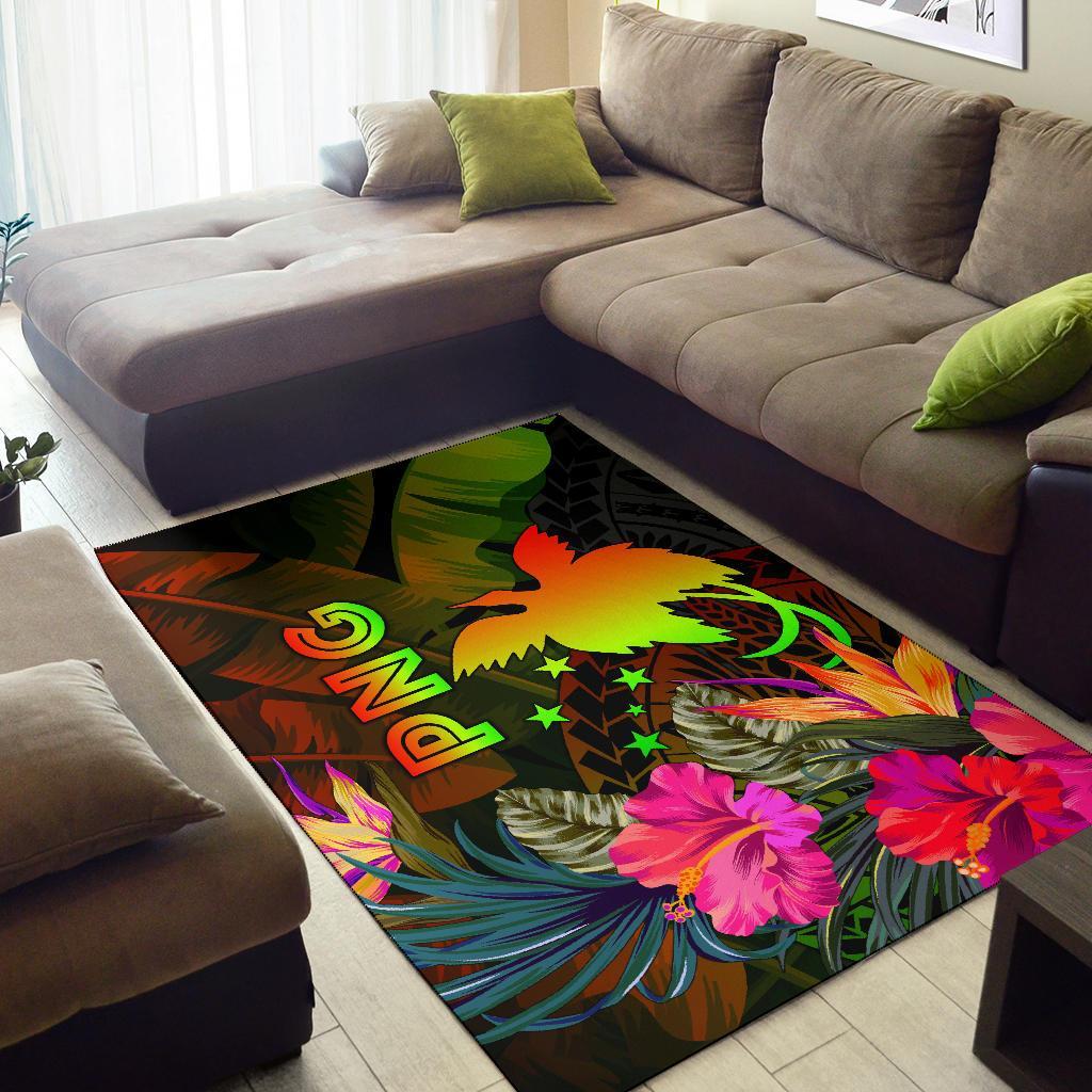Papua New Guinea Polynesian Area Rug - Hibiscus and Banana Leaves - Polynesian Pride