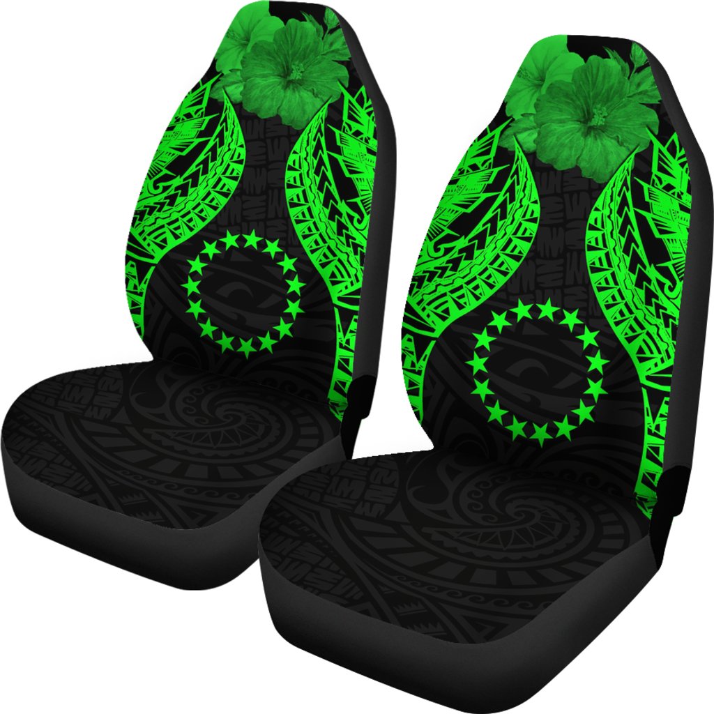 Cook islands Polynesian Car Seat Covers Pride Seal And Hibiscus Green - Polynesian Pride