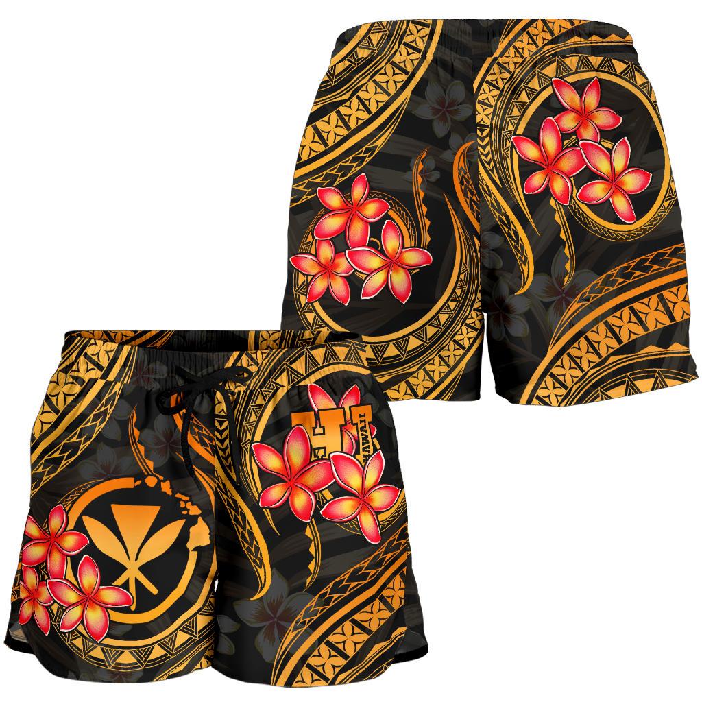 Polynesian Hawaii Women Shorts - Gold Plumeria Women GOLD - Polynesian Pride