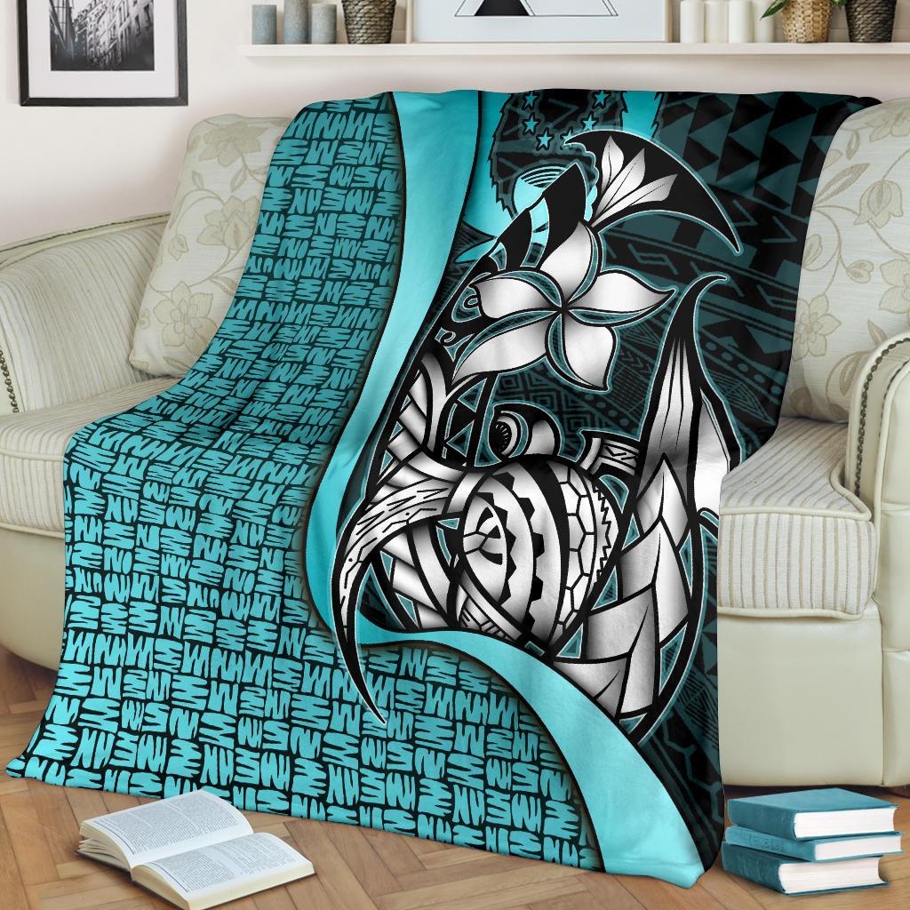 Pohnpei Micronesia Premium Blanket Turquoise - Turtle With Hook - Polynesian Pride
