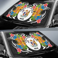 Niue Auto Sun Shades - Coat Of Arms With Tropical Flowers - Polynesian Pride