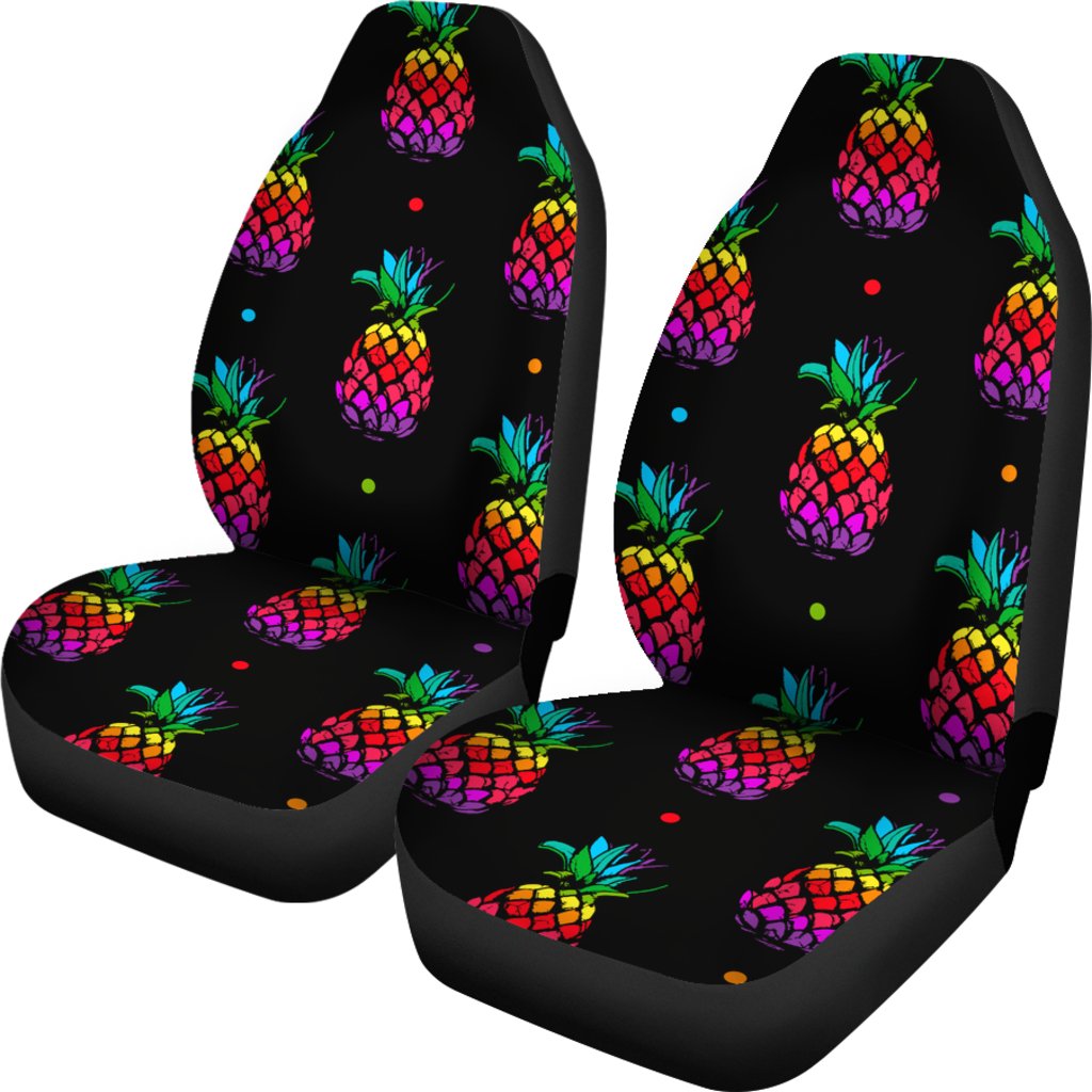 Colorful Pineapple Car Seat Covers Universal Fit Black - Polynesian Pride