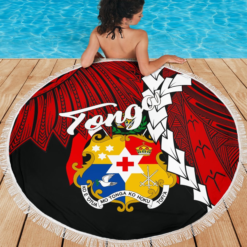 Tonga Polynesian Beach Blanket - Tribal Wave Tattoo Flag Color One Style One Size Red - Polynesian Pride