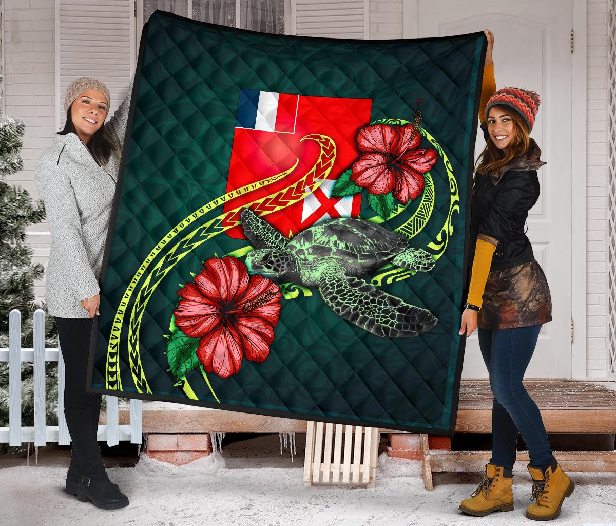 Wallis and Futuna Polynesian Premium Quilt - Green Turtle Hibiscus - Polynesian Pride