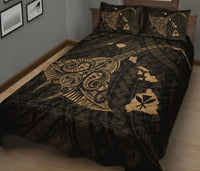 Hawaii Manta Ray Map Polynesian Gold Quilt Bed Set - Polynesian Pride