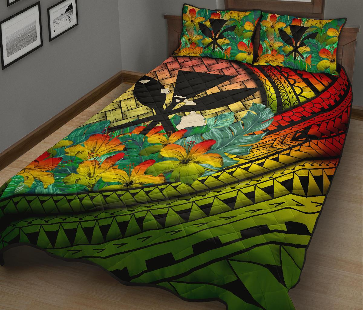 Kanaka Maoli (Hawaiian) - Quilt Bed Set Lauhala Polynesian Hibiscus Reggae - Polynesian Pride