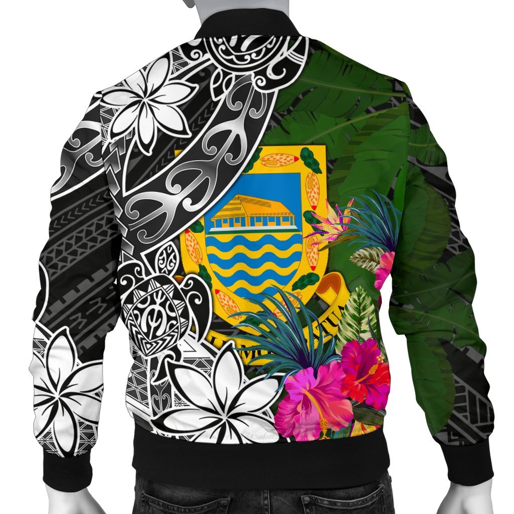 Tuvalu Men Bomber Jacket - Turtle Plumeria Banana Leaf - Polynesian Pride