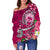 Samoa Women's Off Shoulder Sweater - Turtle Plumeria (Pink) - Polynesian Pride