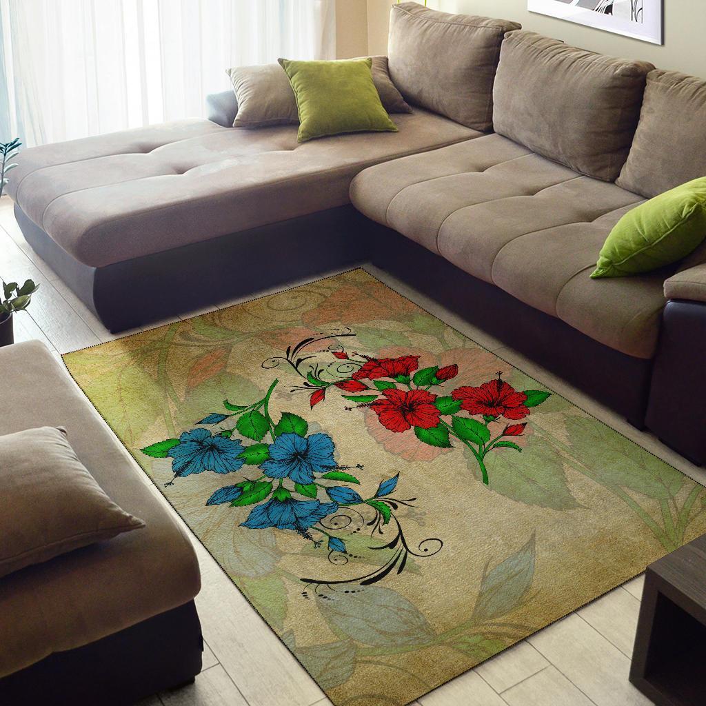 Hibibus Blue And Red Area Rug AH - Polynesian Pride