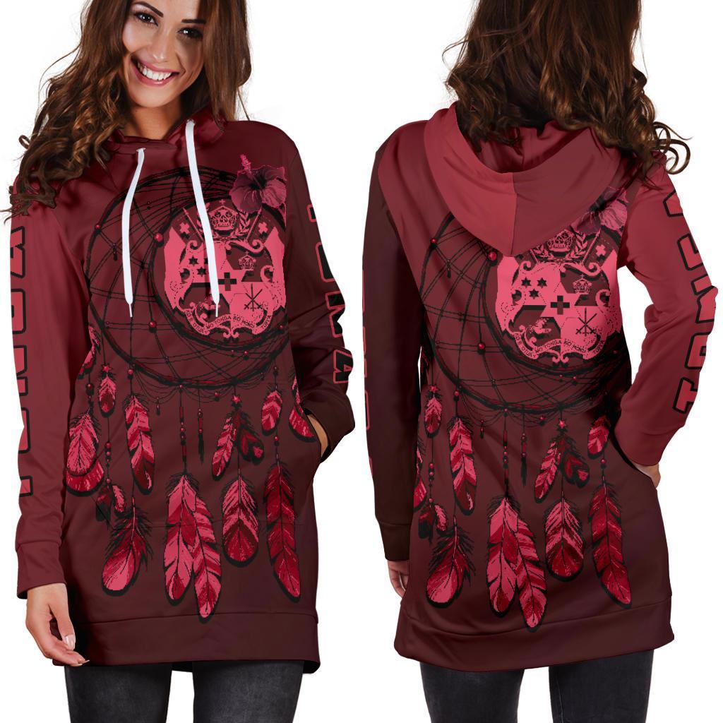 Tonga Hoodie Dress - Tonga Coat Of Arms Dreamcatcher Red Version - Polynesian Pride