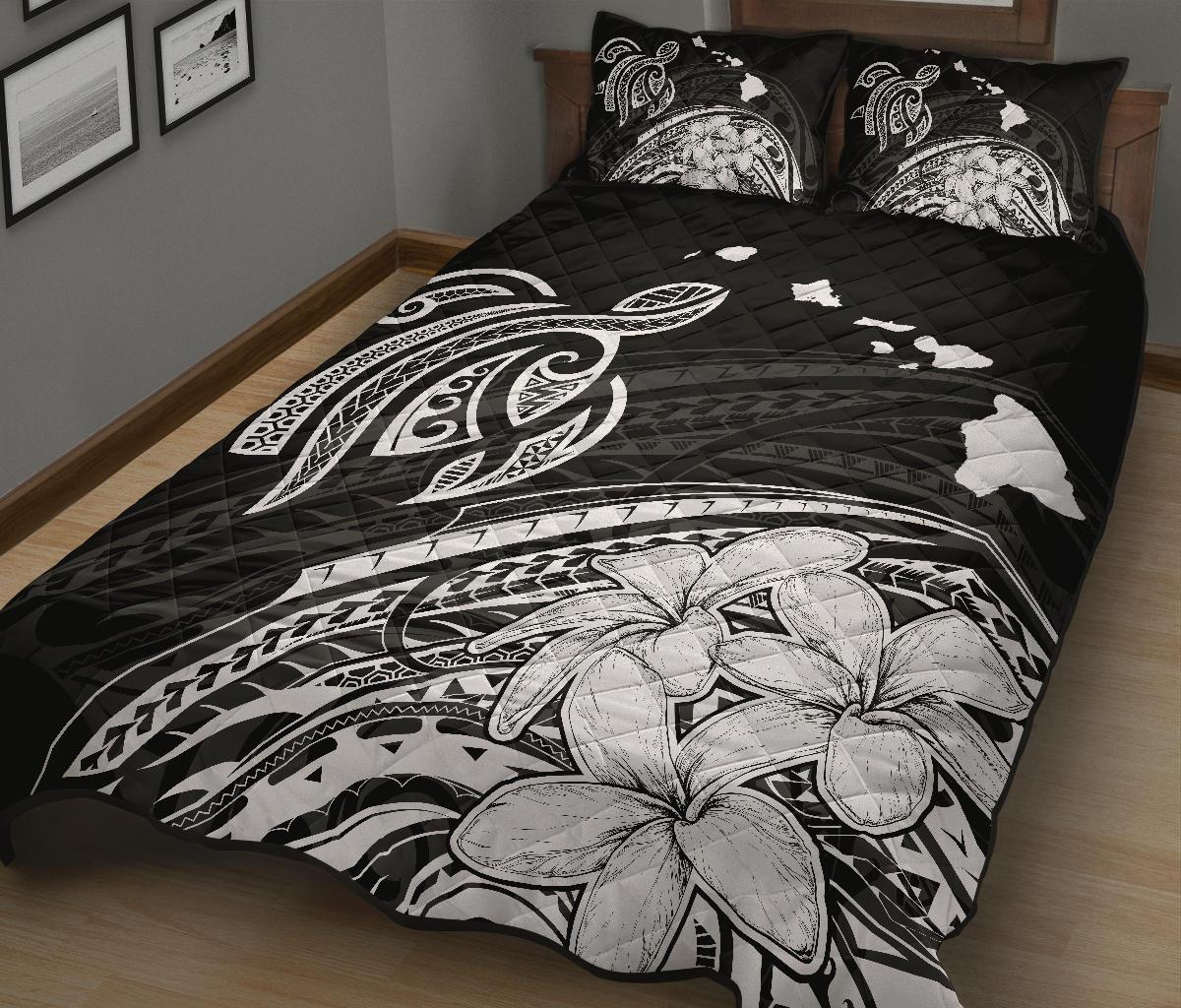 Hawaii Quilt Bed Set - Hawaii Quilt Bed Set - Turtle Polynesian Map Plumeria White - Polynesian Pride