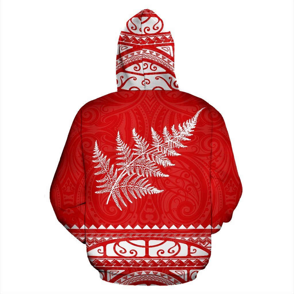 Maori Aotearoa Silver Fern Zip up Hoodie Red Medal Version - Polynesian Pride
