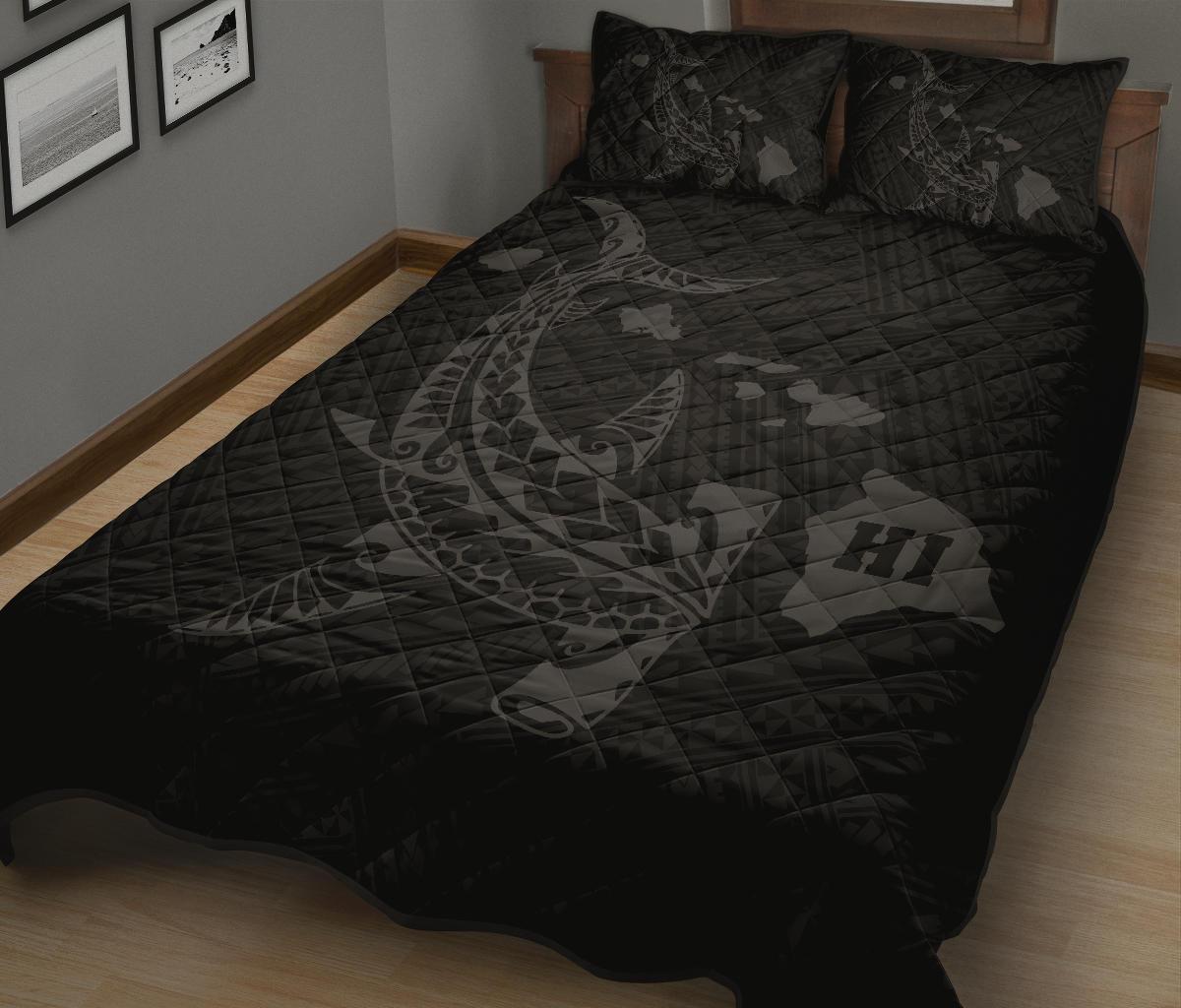 Hawaiian Map Hamerhead Shark Polynesian Quilt Bedding Set Gray - Polynesian Pride