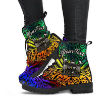 Fiji Custom Personalised Leather Boots - Rainbow Polynesian Pattern Crest - Polynesian Pride