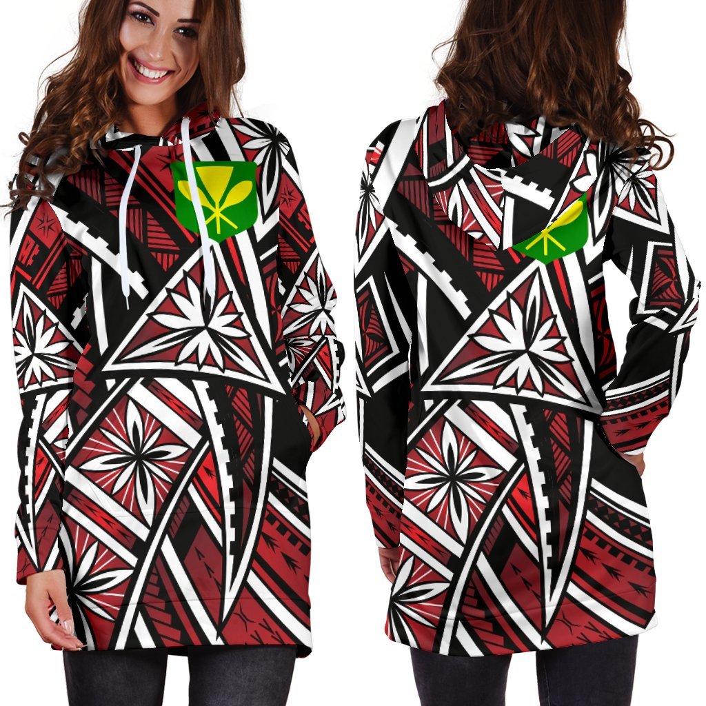 Hawaii Women's Hoodie Dress - Tribal Flower Special Pattern Red Color Red - Polynesian Pride