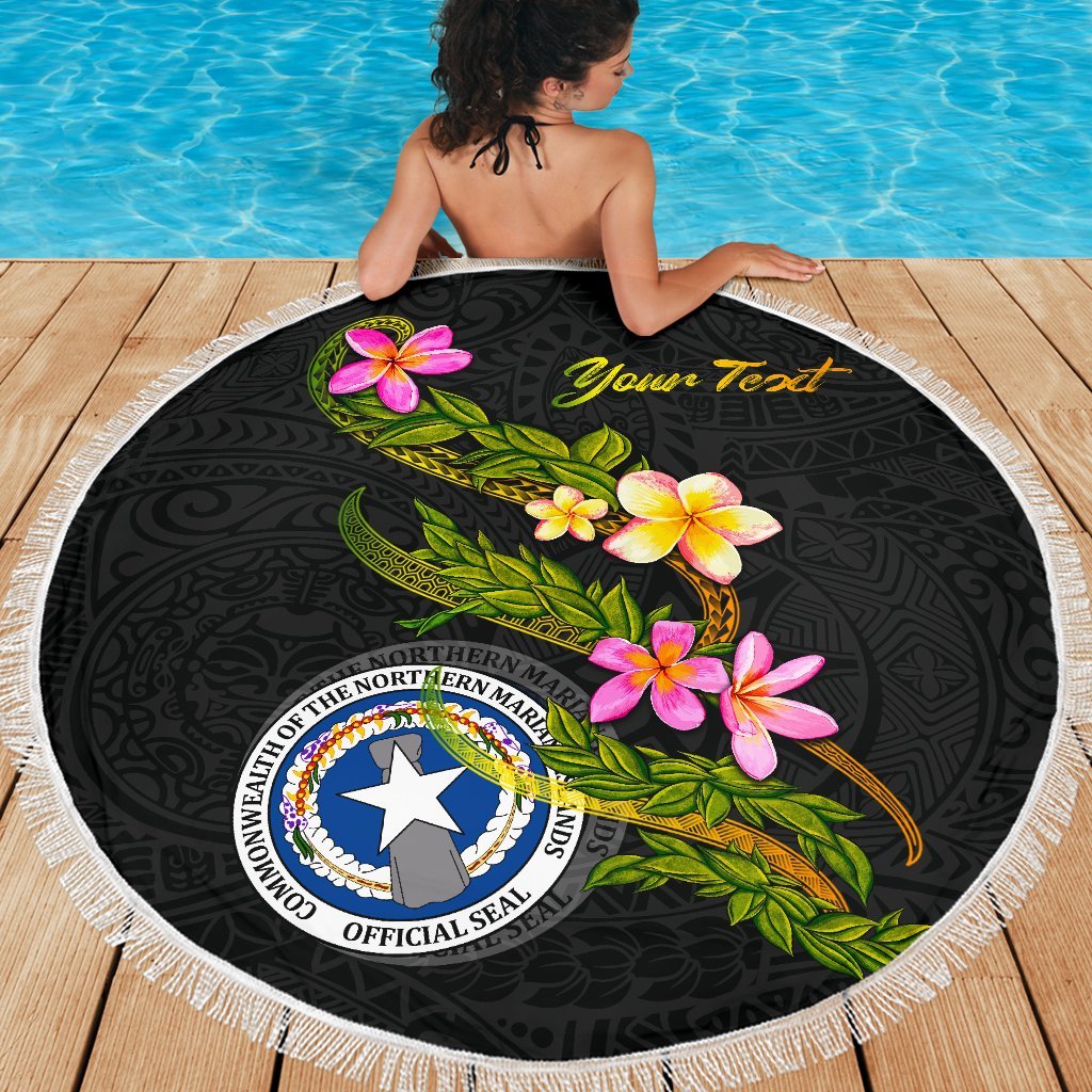 Northern Mariana Islands Custom Personalised Beach Blanket - Plumeria Tribal - Polynesian Pride