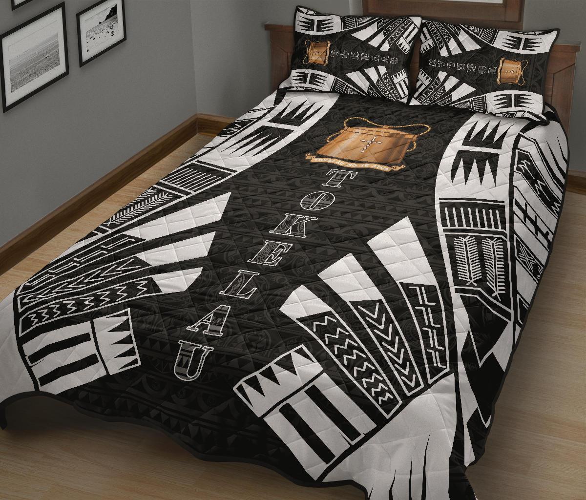 Tokelau Quilt Bed Set - Tokelau Coat Of Arms White Tattoo Style - Polynesian Pride