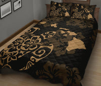 Turtle Hibiscus Map Gold Quilt Bed Set - Polynesian Pride