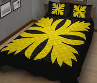 Hawaiian Royal Pattern Quilt Bed Set - Black And Yellow - C3 Style - Polynesian Pride