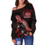 Samoa Polynesian Women's Off Shoulder Sweater - Turtle With Blooming Hibiscus Red - Polynesian Pride