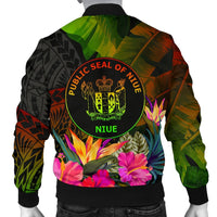 Niue Polynesian Personalised Men's Bomber Jacket - Hibiscus and Banana Leaves - Polynesian Pride