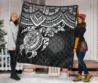 Northern Mariana Islands Polynesian Premium Quilt - Northern Mariana Islands Seal & White Turtle Hibiscus - Polynesian Pride