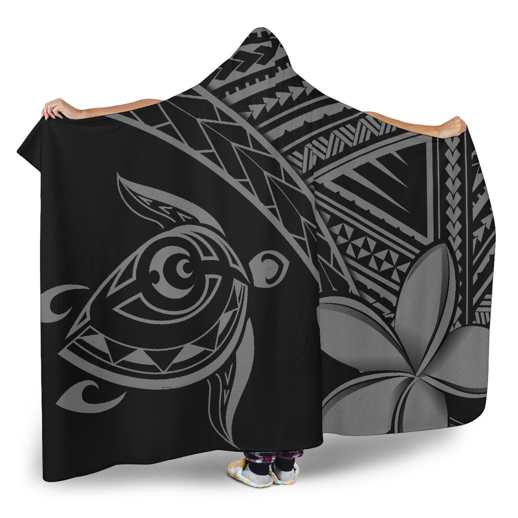 hawaiiHooded Blanket - Hawaii Turtle Plumeria Grey - Polynesian Pride