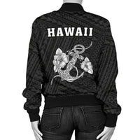 Hawaii Kakau Polynesian Anchor Women's Bomber Jacket - White - Polynesian Pride