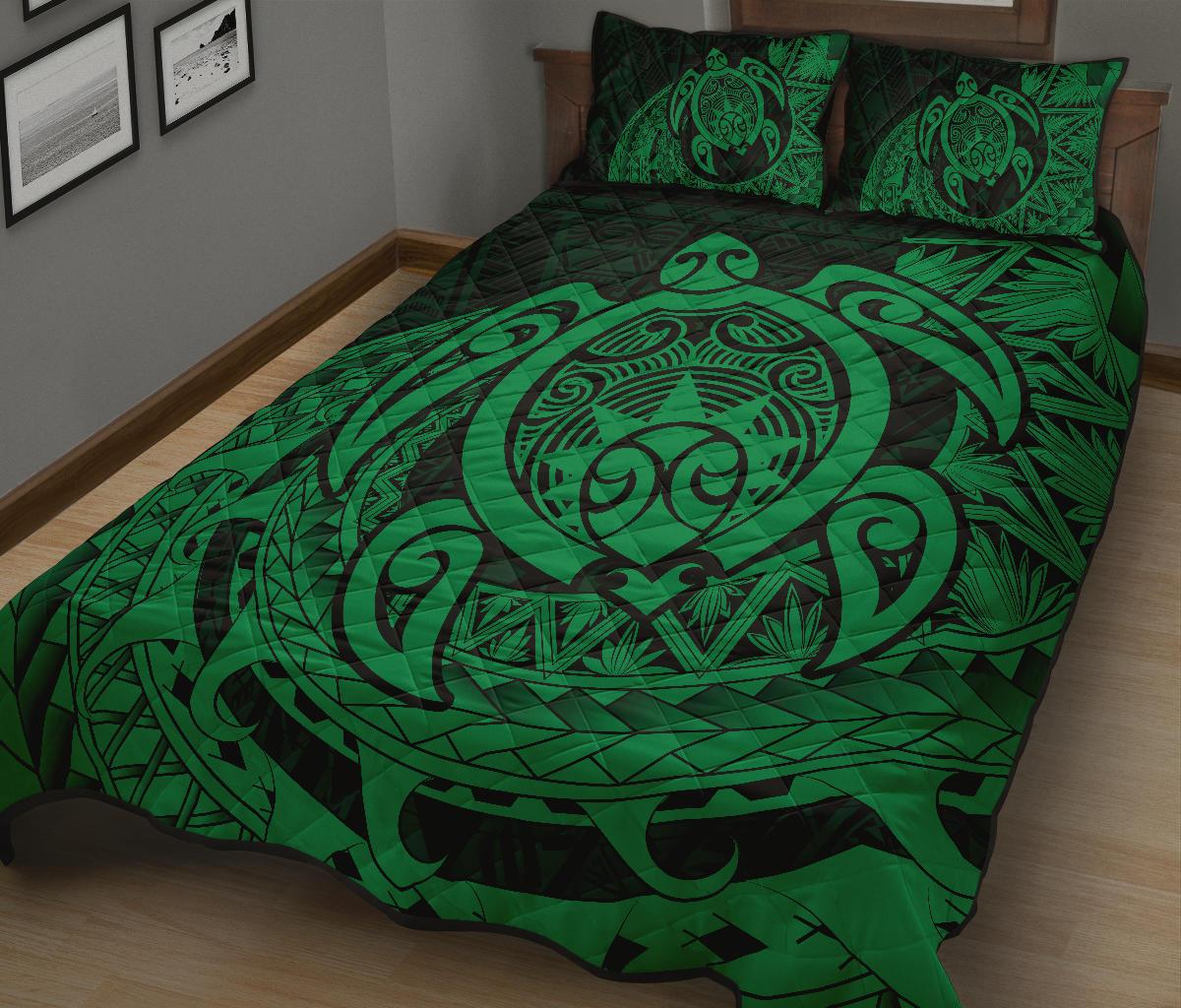 Hawaii Polynesian Turtle Quilt Bed Set - Green - Polynesian Pride