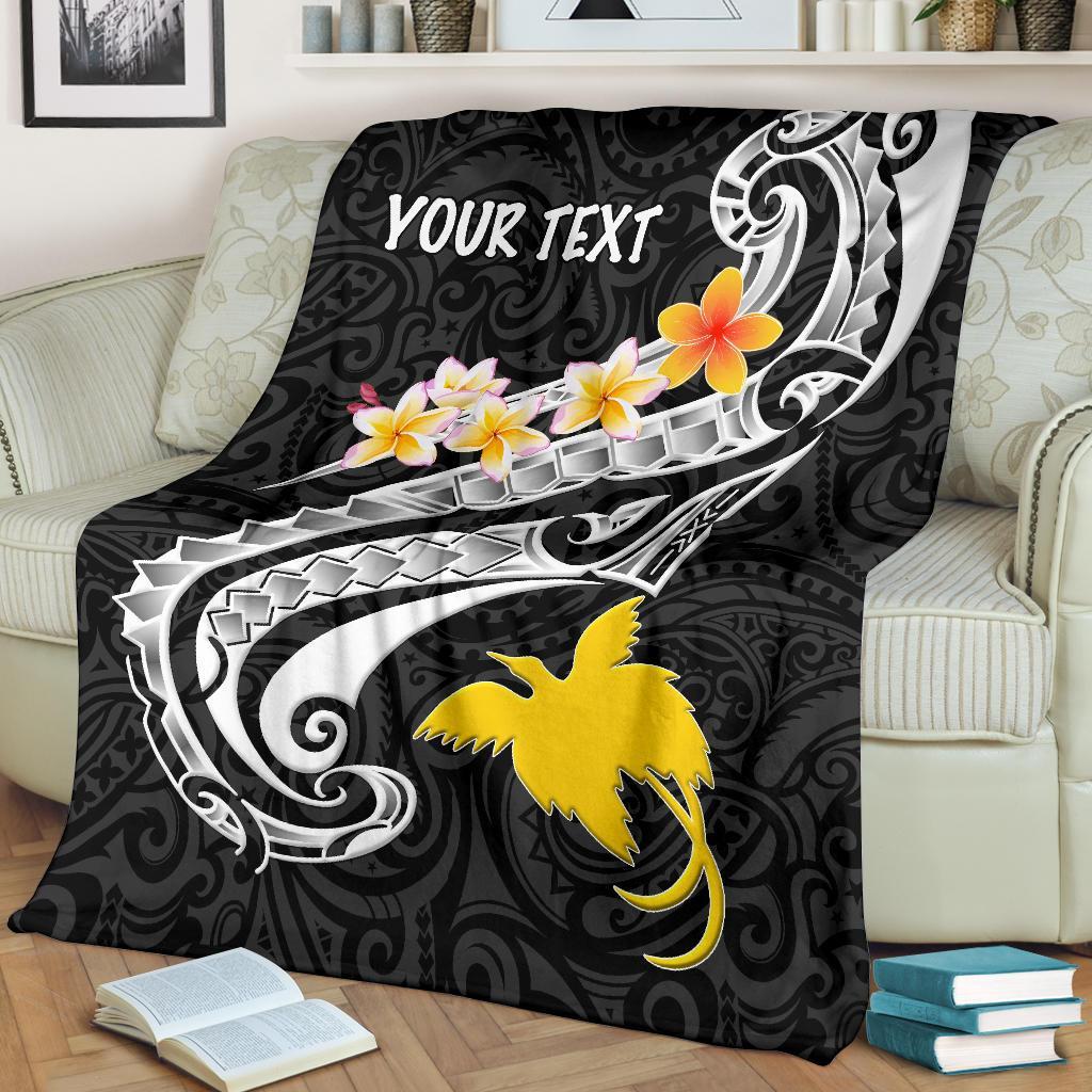 Papua New Guinea Custom Personalised Premium Blanket - PNG Seal Polynesian Patterns Plumeria (Black) - Polynesian Pride