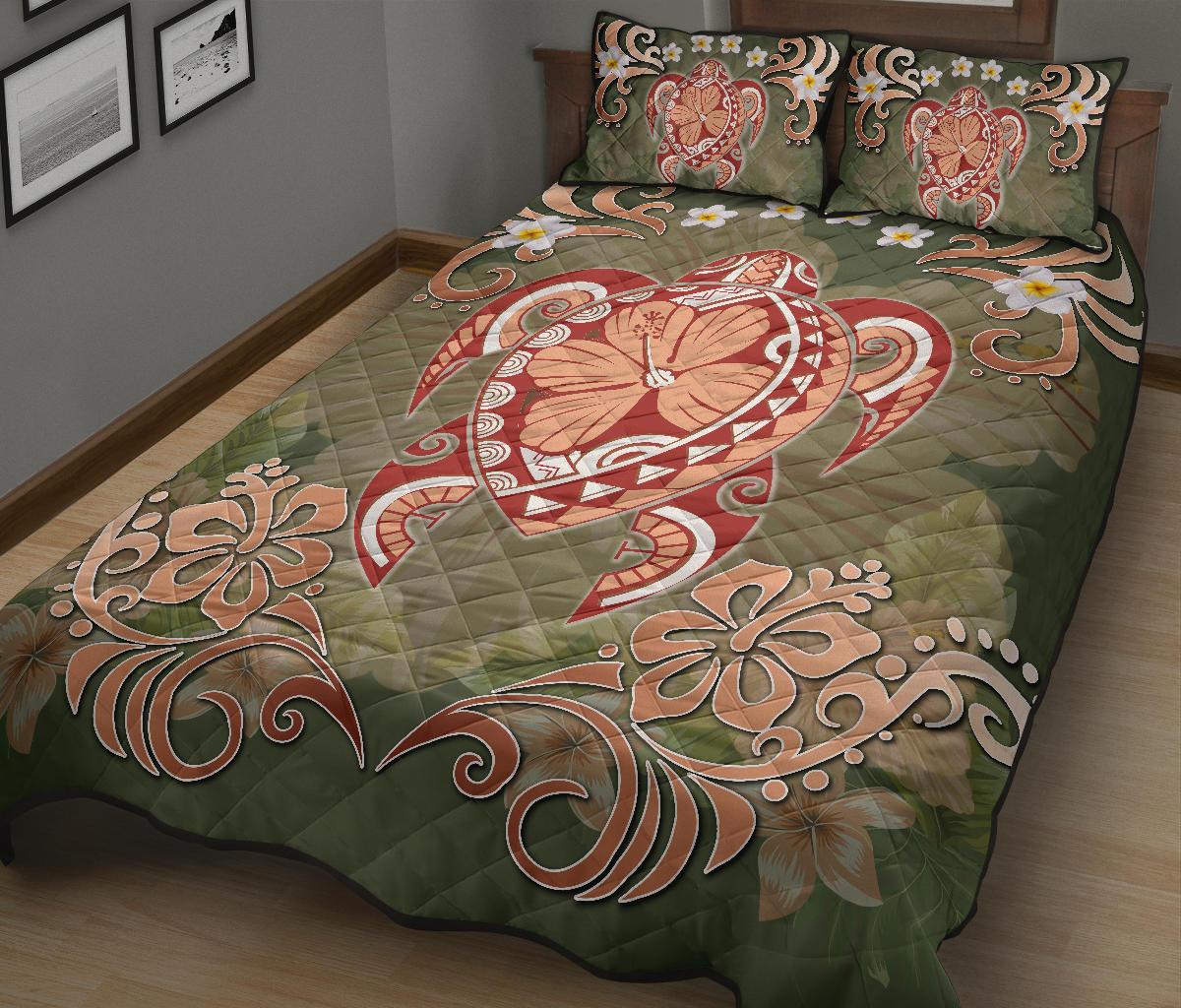 Hawaii Turtle Hibiscus Plumeria Quilt Bed Set - Jessi Style - AH - Polynesian Pride